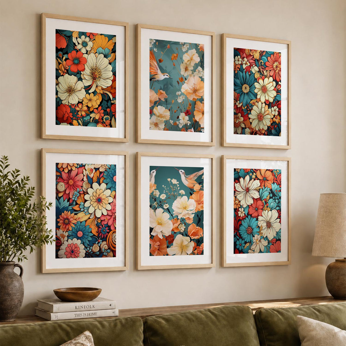 Floral Art Framed Posters for Home Living Room Bedroom and Office Wall Decor Set of 6