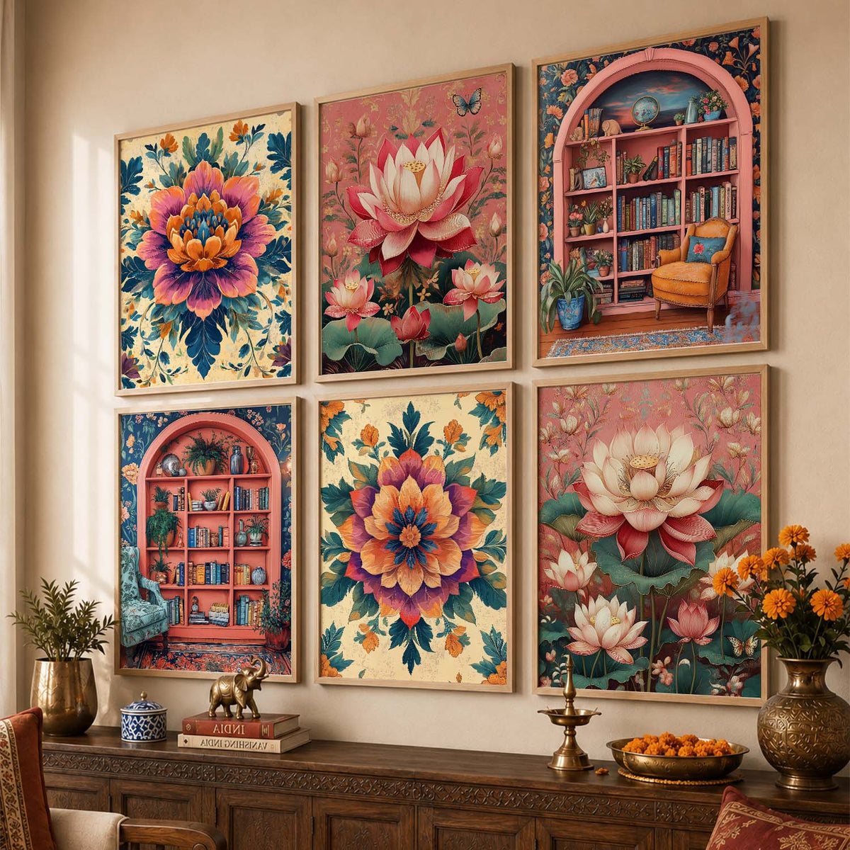 Floral Wall Art Paintings with Frame for Wall Decor