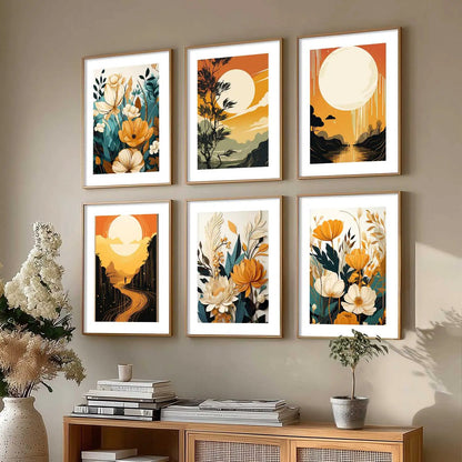 Floral Art Framed Posters for Home Living Room Bedroom and Office Wall Decor Set of 6