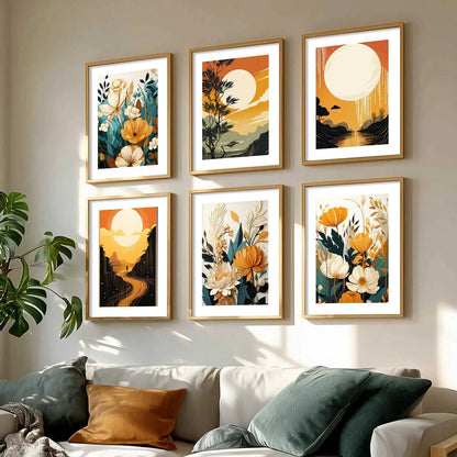 Floral Art Framed Posters for Home Living Room Bedroom and Office Wall Decor Set of 6