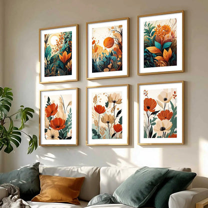 Floral Art Framed Posters for Home Living Room Bedroom and Office Wall Decor Set of 6