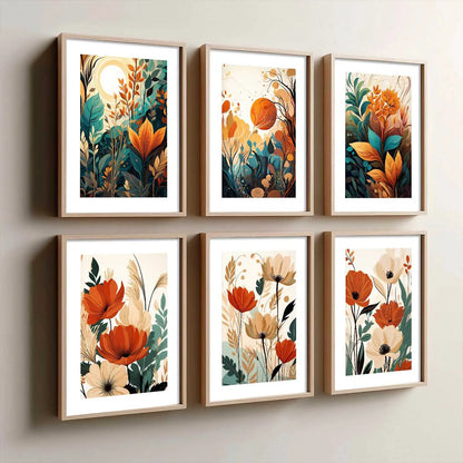 Floral Art Framed Posters for Home Living Room Bedroom and Office Wall Decor Set of 6
