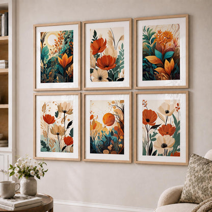 Floral Art Framed Posters for Home Living Room Bedroom and Office Wall Decor Set of 6