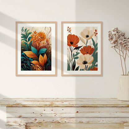 Floral Art Framed Posters for Home Living Room Bedroom and Office Wall Decor Set of 6