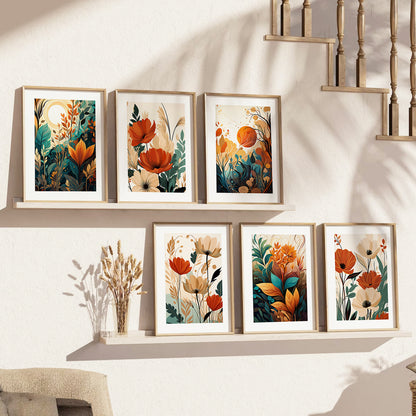 Floral Art Framed Posters for Home Living Room Bedroom and Office Wall Decor Set of 6