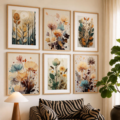 Floral Art Framed Posters for Home Living Room Bedroom and Office Wall Decor Set of 6