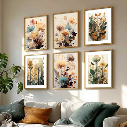 Floral Art Framed Posters for Home Living Room Bedroom and Office Wall Decor Set of 6
