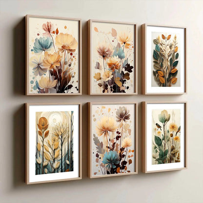 Floral Art Framed Posters for Home Living Room Bedroom and Office Wall Decor Set of 6
