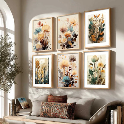 Floral Art Framed Posters for Home Living Room Bedroom and Office Wall Decor Set of 6