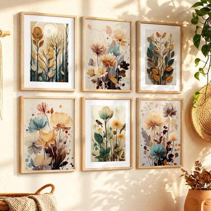 Floral Art Framed Posters for Home Living Room Bedroom and Office Wall Decor Set of 6