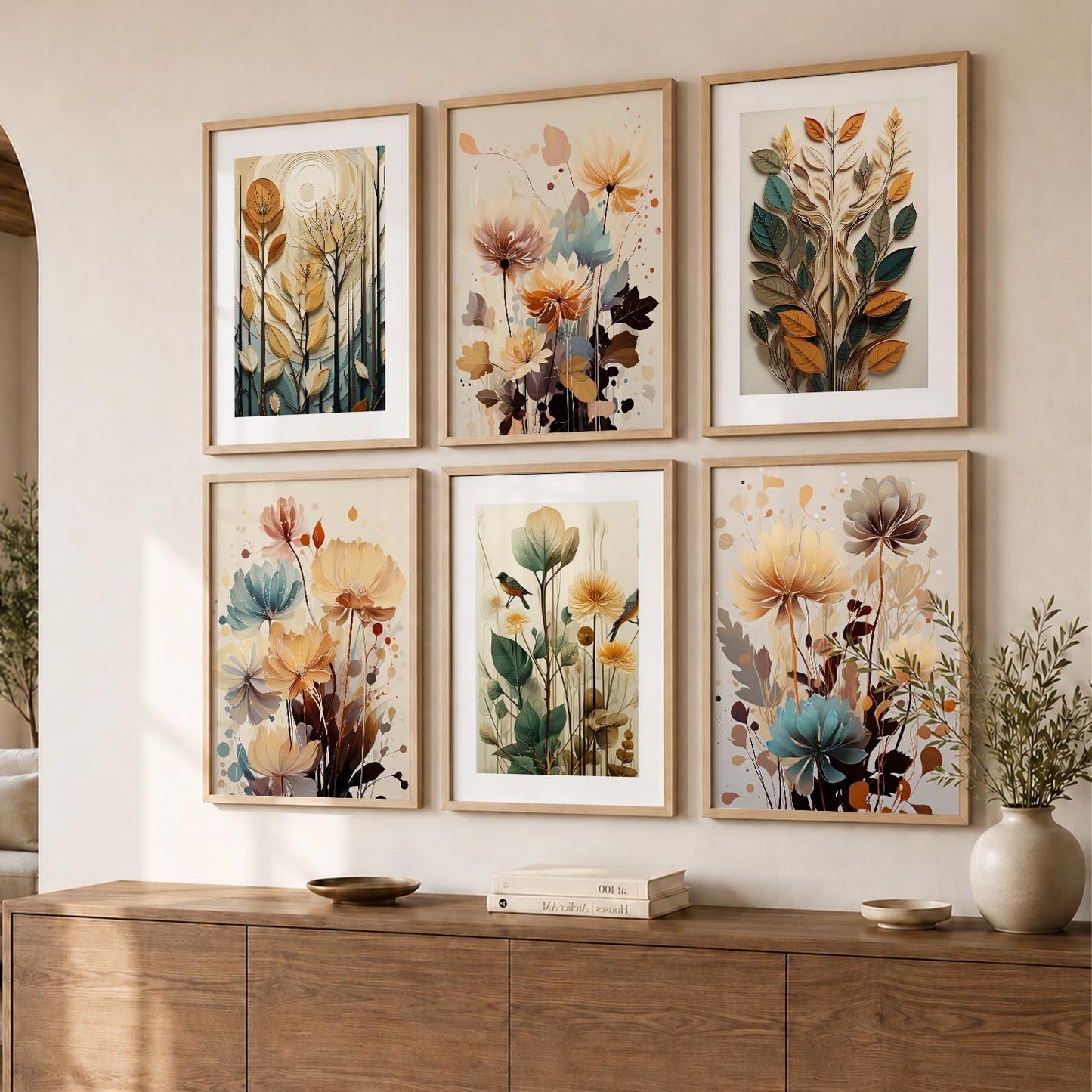 Floral Art Framed Posters for Home Living Room Bedroom and Office Wall Decor Set of 6