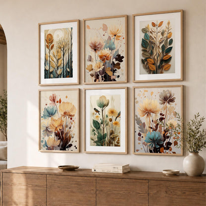 Floral Art Framed Posters for Home Living Room Bedroom and Office Wall Decor Set of 6