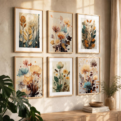 Floral Art Framed Posters for Home Living Room Bedroom and Office Wall Decor Set of 6