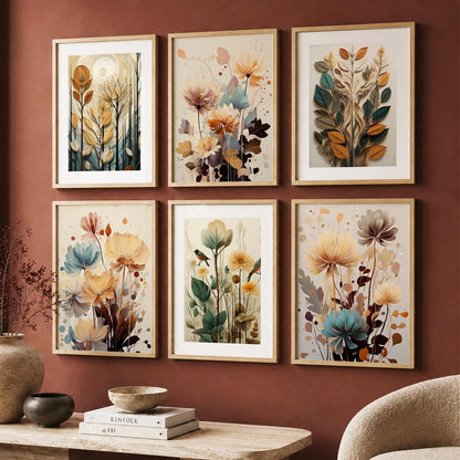 Floral Art Framed Posters for Home Living Room Bedroom and Office Wall Decor Set of 6