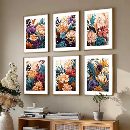 Floral Art Framed Posters for Home Living Room Bedroom and Office Wall Decor Set of 6