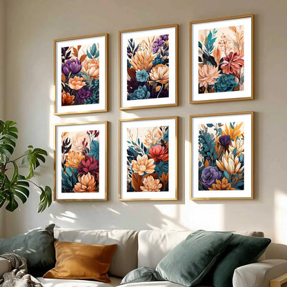 Floral Art Framed Posters for Home Living Room Bedroom and Office Wall Decor Set of 6
