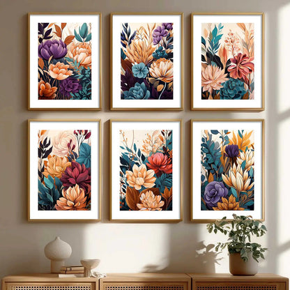 Floral Art Framed Posters for Home Living Room Bedroom and Office Wall Decor Set of 6