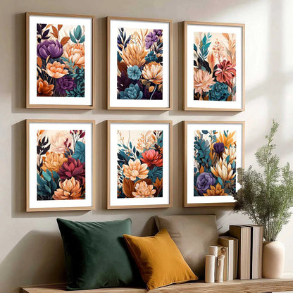 Floral Art Framed Posters for Home Living Room Bedroom and Office Wall Decor Set of 6