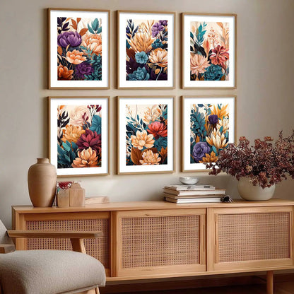 Floral Art Framed Posters for Home Living Room Bedroom and Office Wall Decor Set of 6