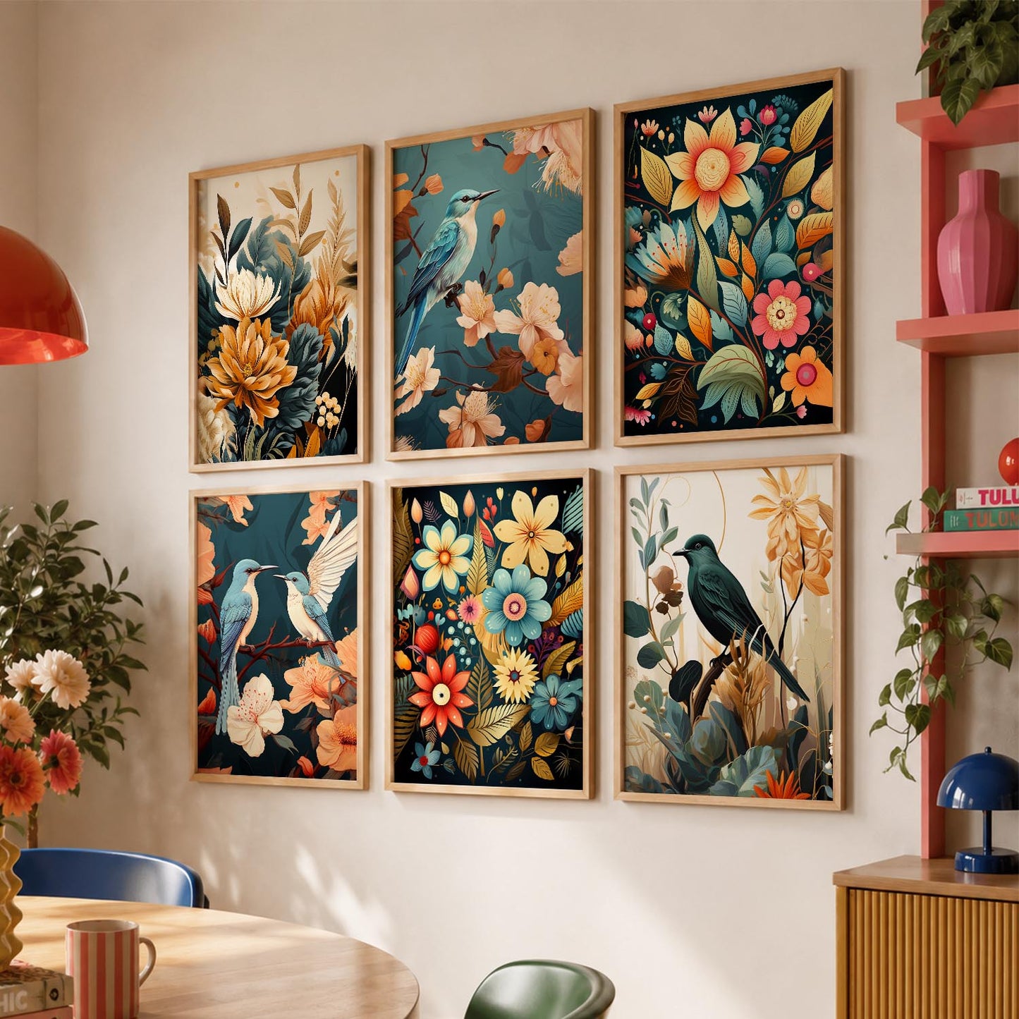 Floral Art Framed Posters for Home Living Room Bedroom and Office Wall Decor Set of 6