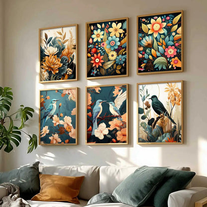 Floral Art Framed Posters for Home Living Room Bedroom and Office Wall Decor Set of 6