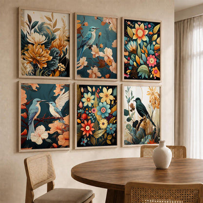 Floral Art Framed Posters for Home Living Room Bedroom and Office Wall Decor Set of 6