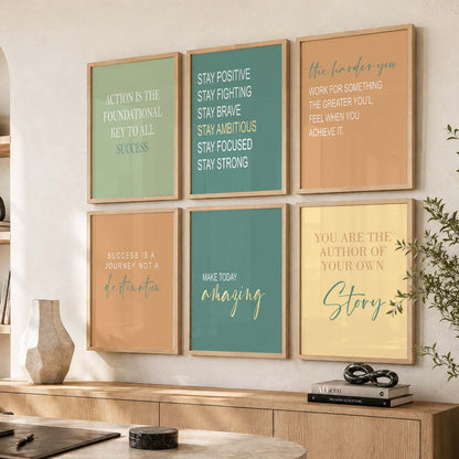 Modern Typography Motivational Quotes Wall Art Set of 6 Framed Prints for Dining Room