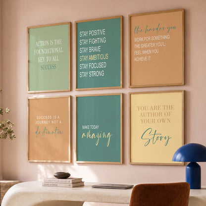 Modern Typography Motivational Quotes Wall Art Set of 6 Framed Prints for Dining Room