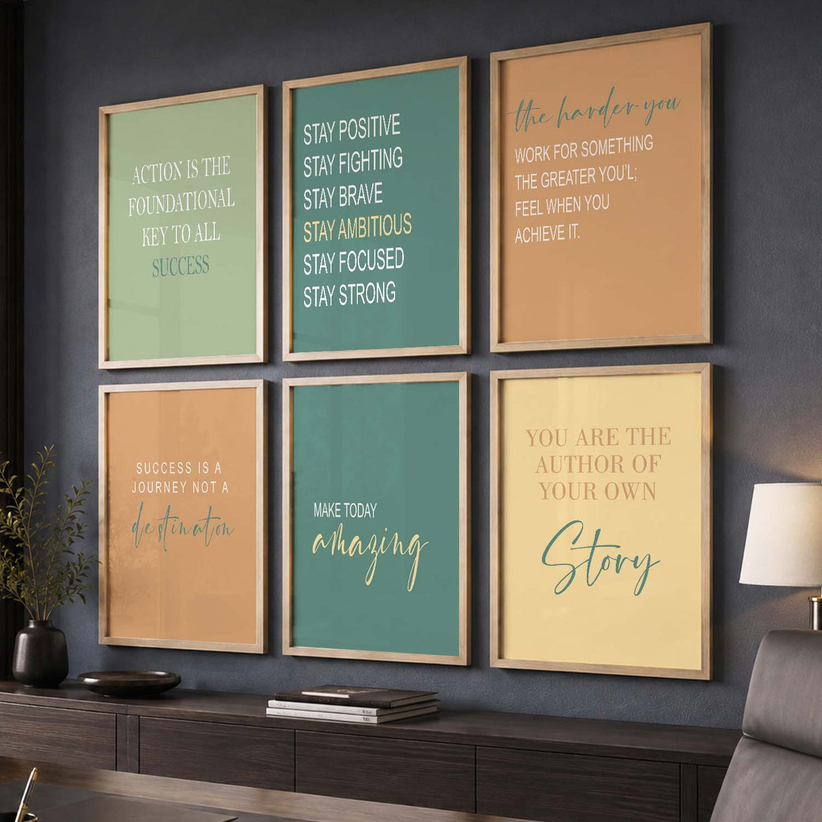 Modern Typography Motivational Quotes Wall Art Set of 6 Framed Prints for Dining Room