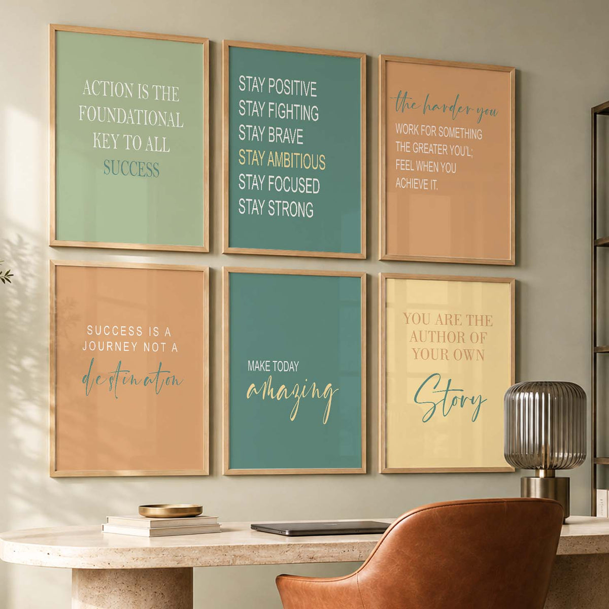 Modern Typography Motivational Quotes Wall Art Set of 6 Framed Prints for Dining Room