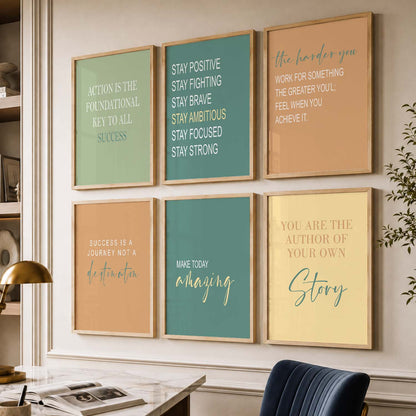 Modern Typography Motivational Quotes Wall Art Set of 6 Framed Prints for Dining Room