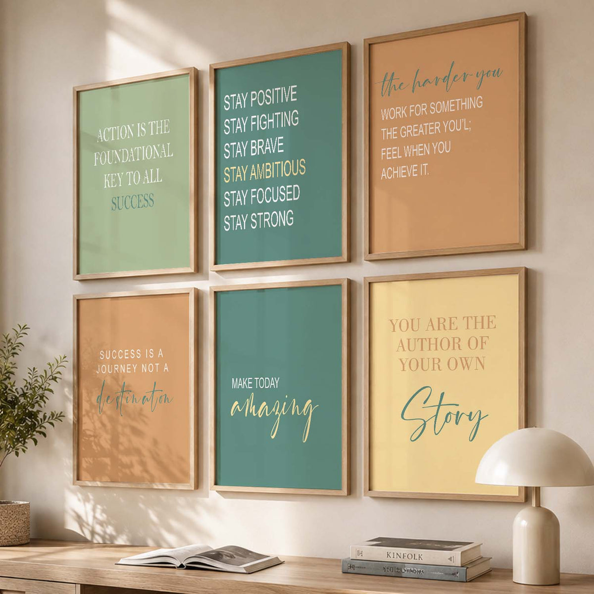 Modern Typography Motivational Quotes Wall Art Set of 6 Framed Prints for Dining Room
