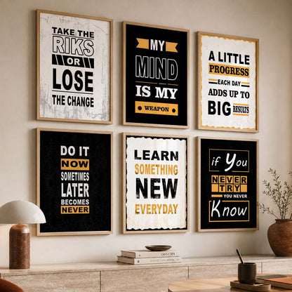Modern Typography Motivational Quotes Wall Art Set of 6 Framed Prints for Kids Room