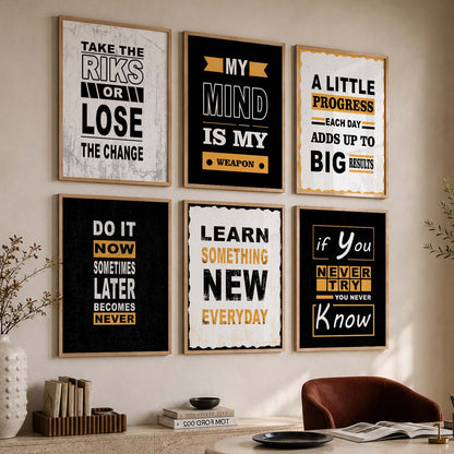 Modern Typography Motivational Quotes Wall Art Set of 6 Framed Prints for Kids Room