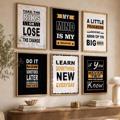 Modern Typography Motivational Quotes Wall Art Set of 6 Framed Prints for Kids Room