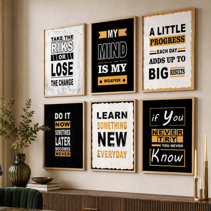Modern Typography Motivational Quotes Wall Art Set of 6 Framed Prints for Kids Room