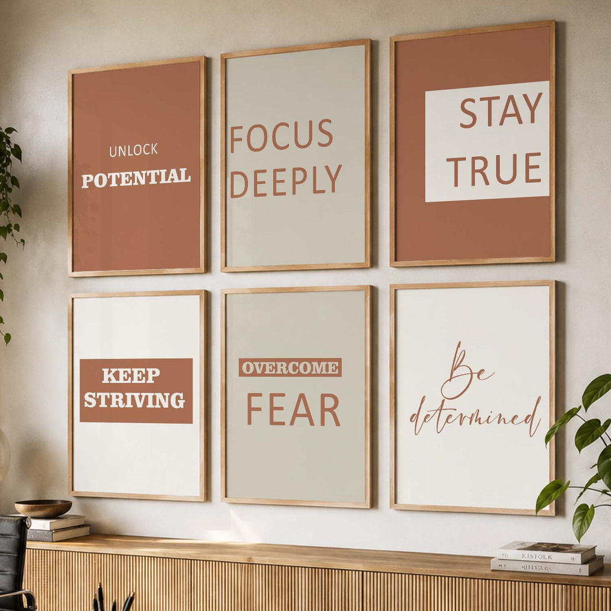 Minimalist Modern Motivational Quotes Wall Art Set of 6 Framed Prints for Bedroom