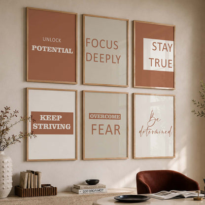 Minimalist Modern Motivational Quotes Wall Art Set of 6 Framed Prints for Bedroom