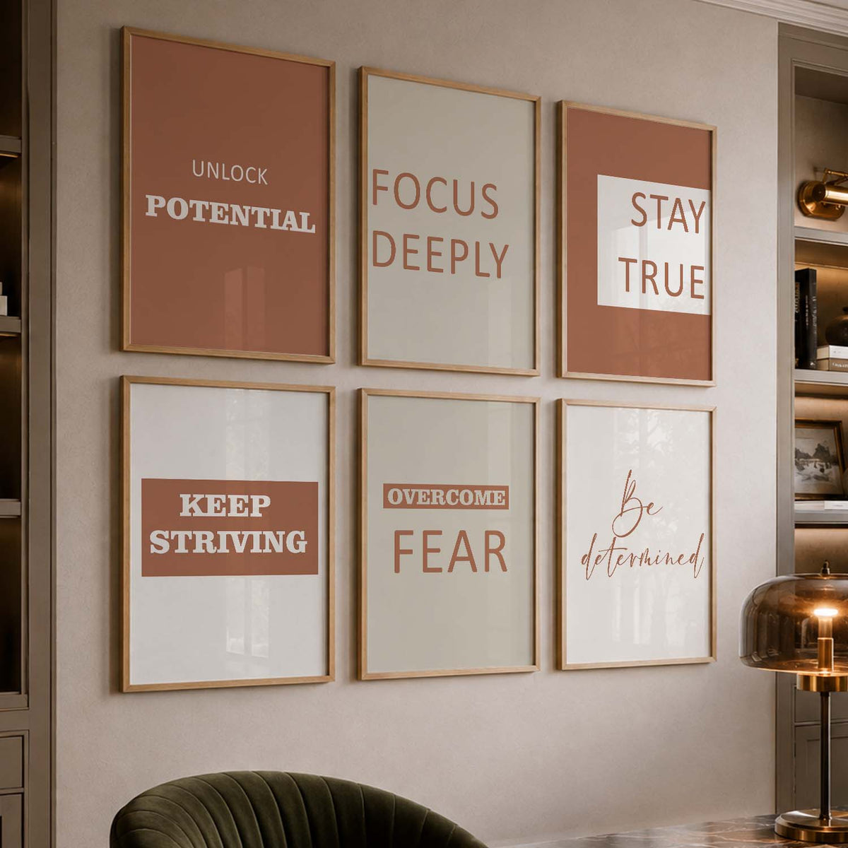 Minimalist Modern Motivational Quotes Wall Art Set of 6 Framed Prints for Bedroom