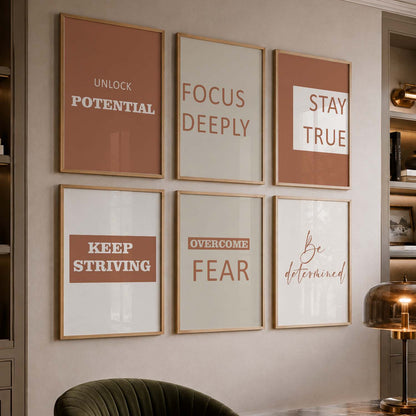 Minimalist Modern Motivational Quotes Wall Art Set of 6 Framed Prints for Bedroom