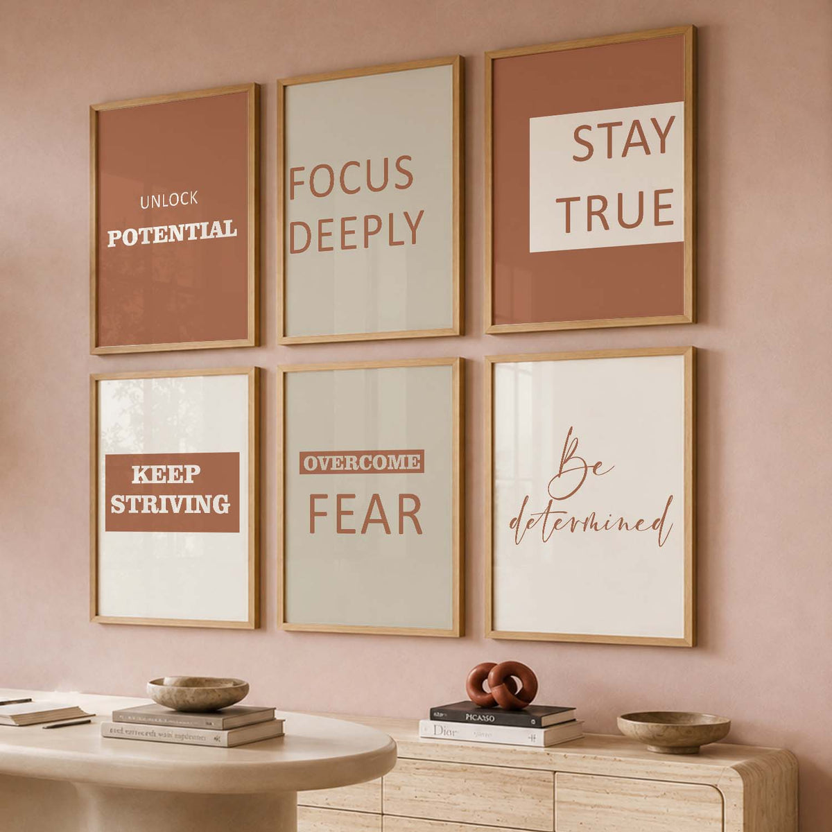 Minimalist Modern Motivational Quotes Wall Art Set of 6 Framed Prints for Bedroom