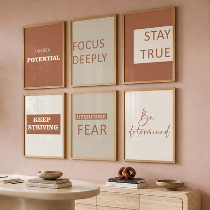 Minimalist Modern Motivational Quotes Wall Art Set of 6 Framed Prints for Bedroom