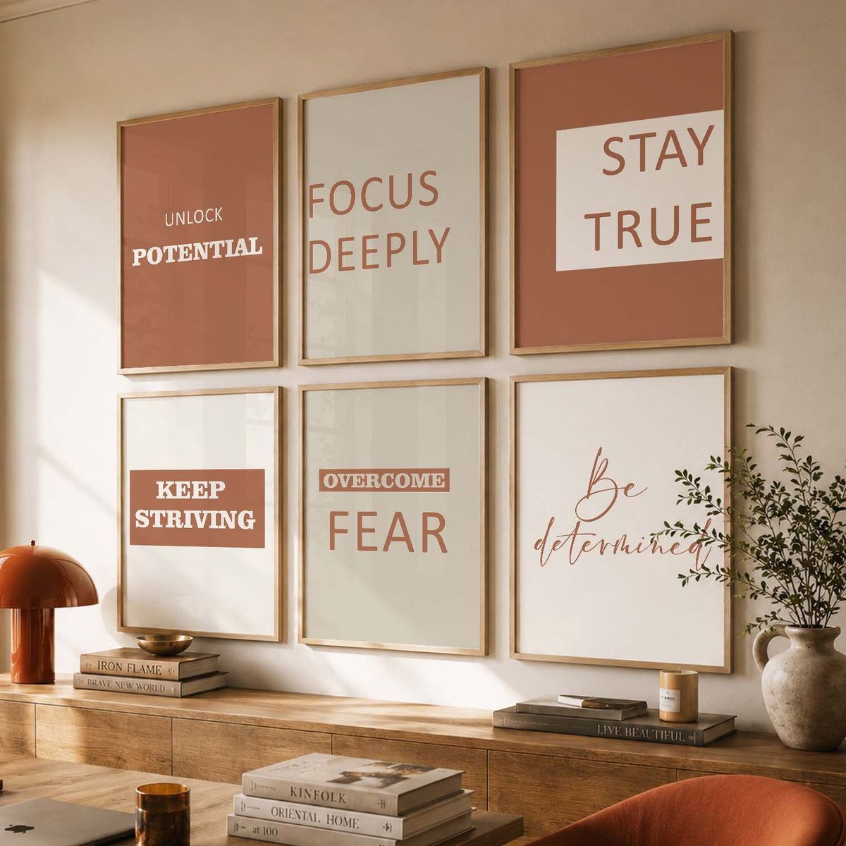 Minimalist Modern Motivational Quotes Wall Art Set of 6 Framed Prints for Bedroom