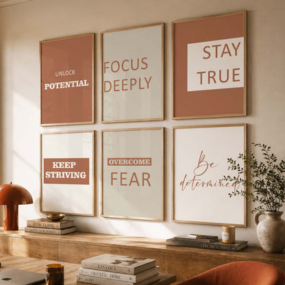Minimalist Modern Motivational Quotes Wall Art Set of 6 Framed Prints for Bedroom