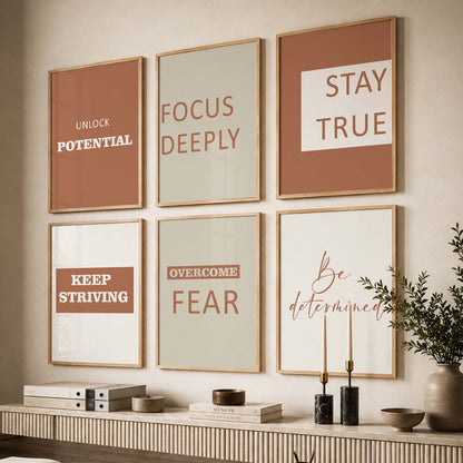 Minimalist Modern Motivational Quotes Wall Art Set of 6 Framed Prints for Bedroom