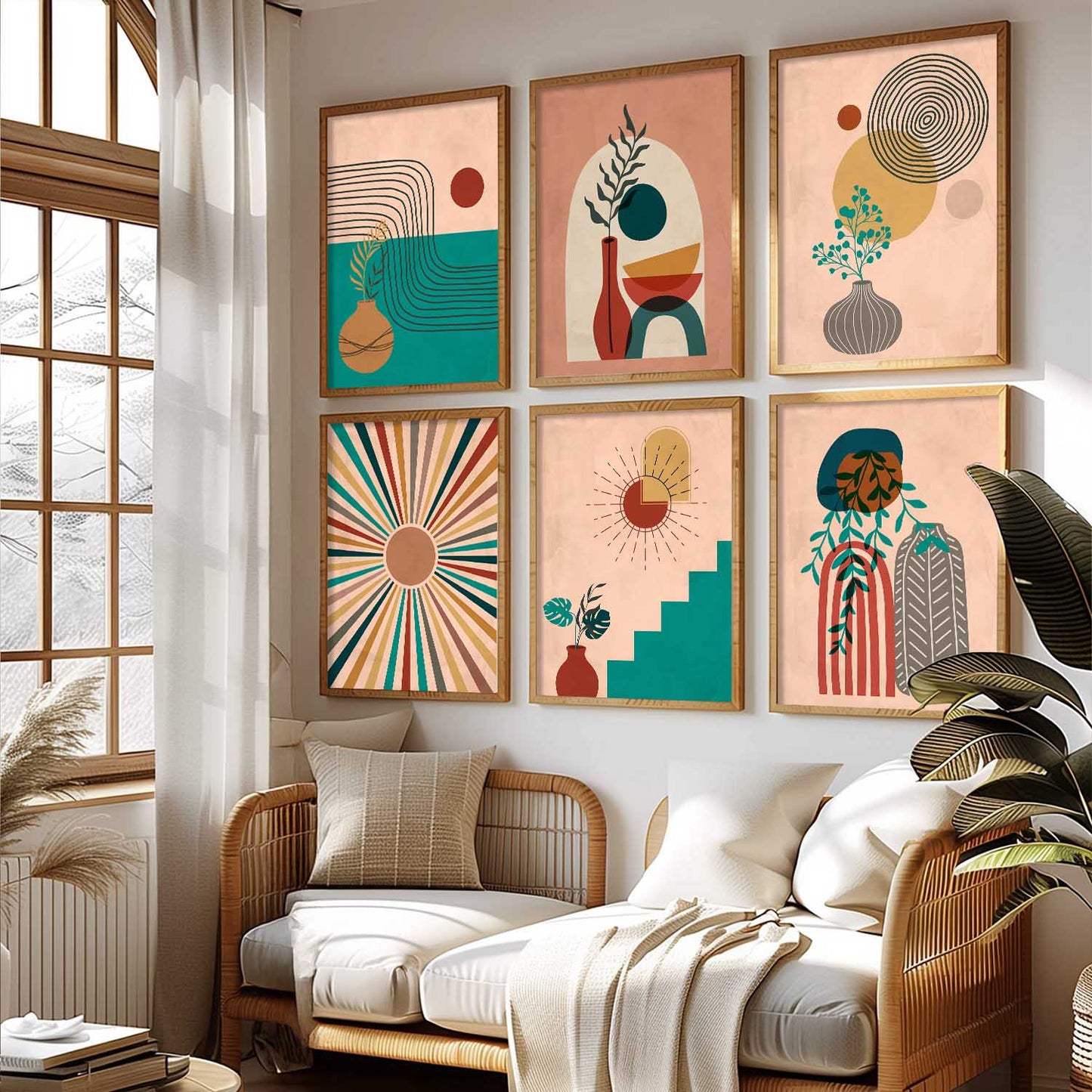 Minimal Boho Art Framed Posters for Home Living Room Bedroom and Office Wall Decor Set of 6