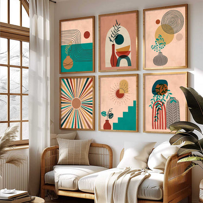 Minimal Boho Art Framed Posters for Home Living Room Bedroom and Office Wall Decor Set of 6