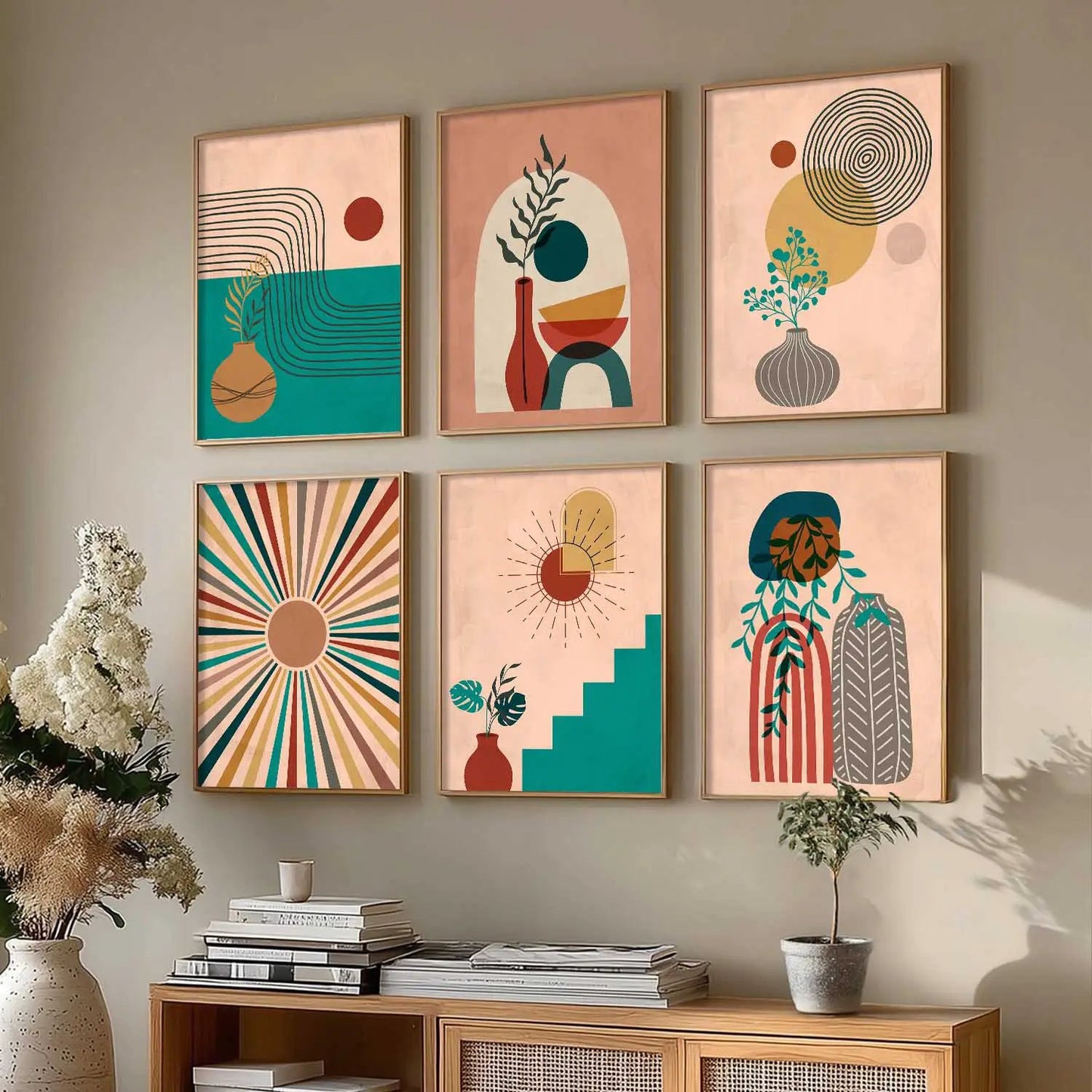 Boho Framed Wall Art Prints | Set of 6 | Home Decor