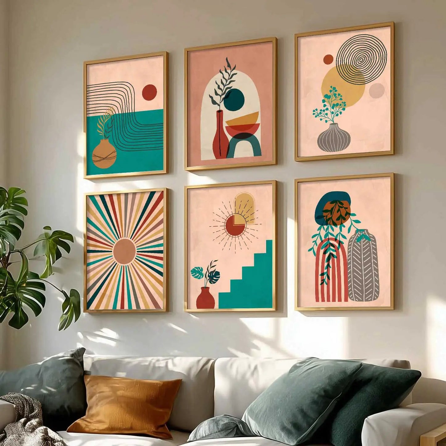 Boho Framed Wall Art Prints | Set of 6 | Home Decor