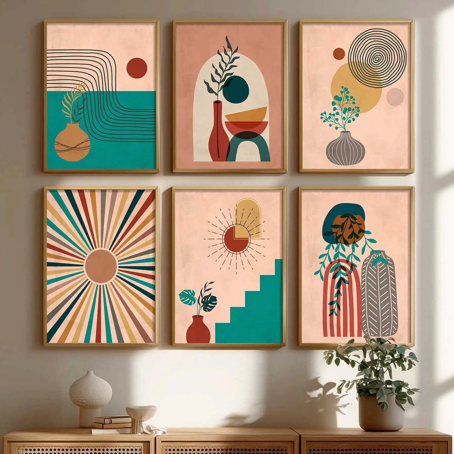 Boho Framed Wall Art Prints | Set of 6 | Home Decor
